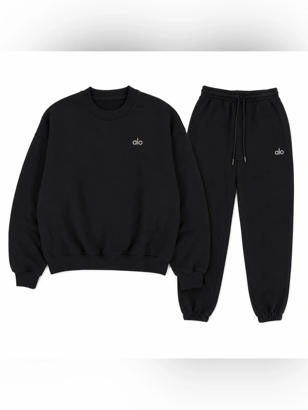 Alo Yoga Accolade Crewneck Sweatshirt Jogger Set Black XXS (CIGF003)